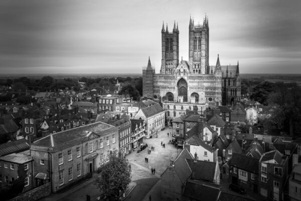 Lincoln. The Cathedral and Castle Square from the Castle observation tower