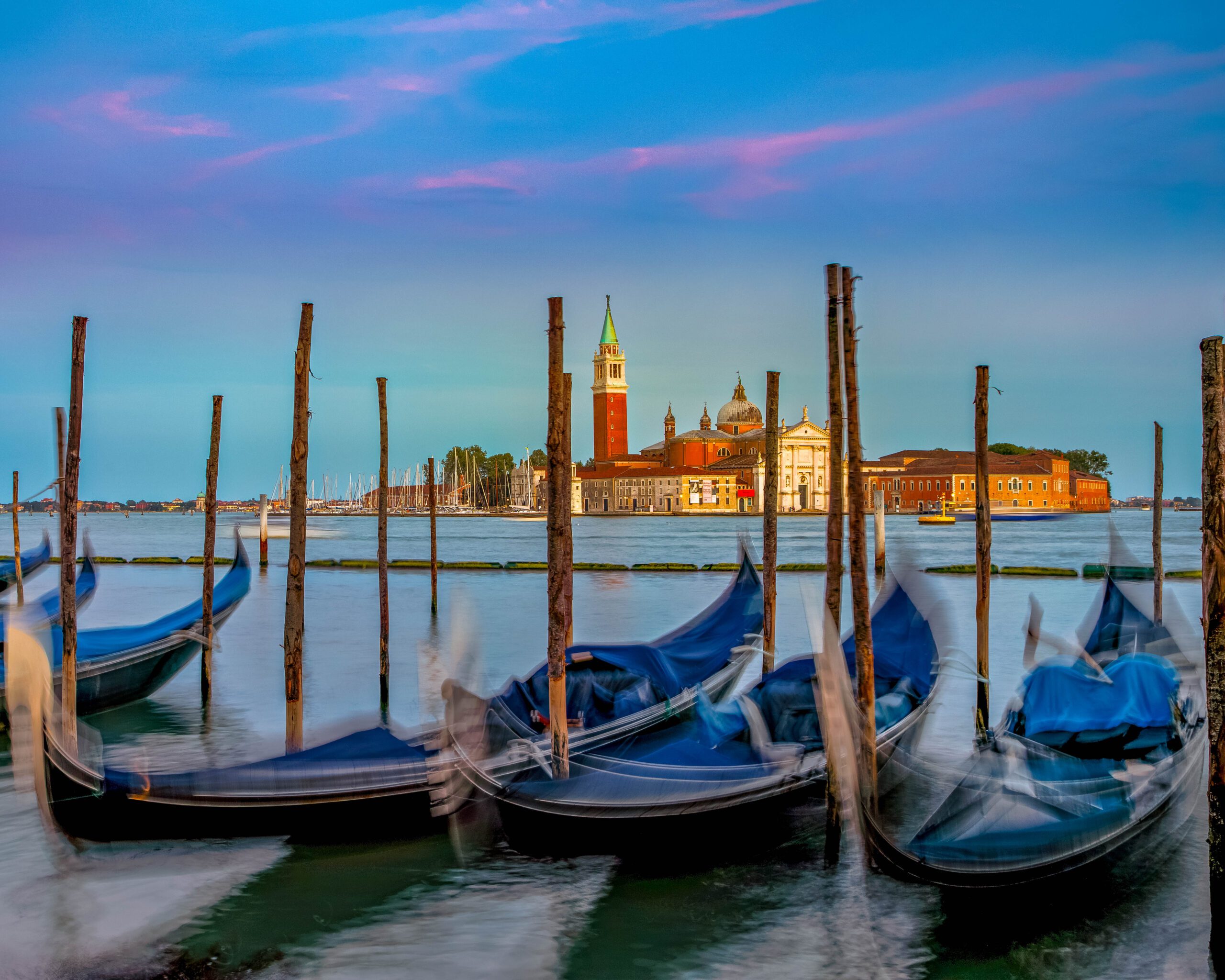 Gondola in Venice, Italy, with San Giorgio Maggiore Church in the background