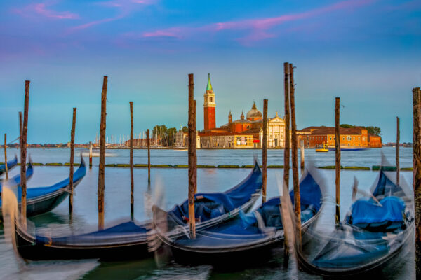 Gondola in Venice, Italy, with San Giorgio Maggiore Church in the background
