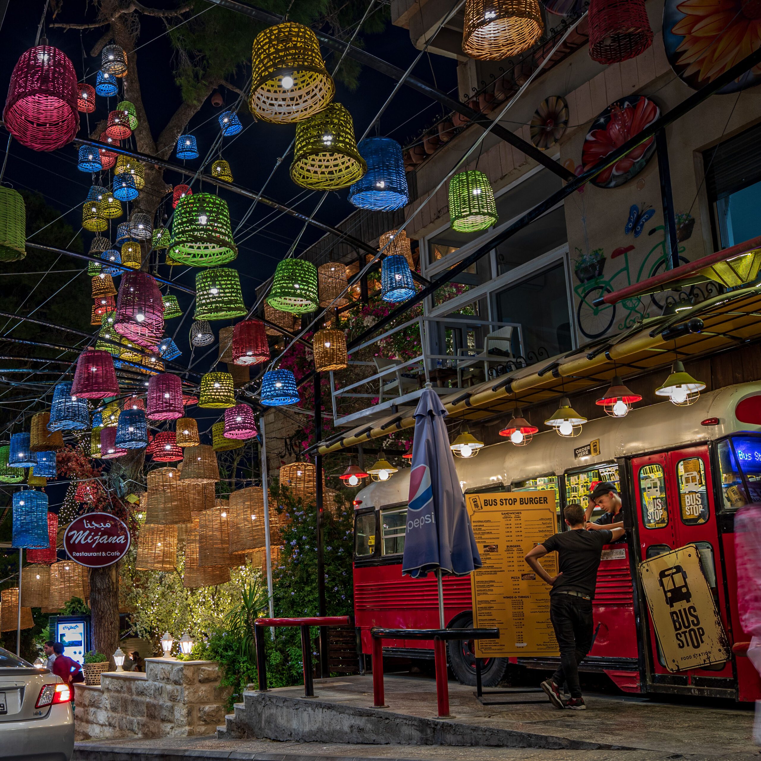 Street in Amman, Jordan, with unique lighting creating a warm and atmospheric scene